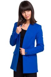 Chabrowy Dzianinowy Dłuższy Żakiet bez Zapięcia. Niebieskie marynarki i żakiety MOE, l, bez wzorów, z bawełny, bez ramiączek. Za 309.90 zł.