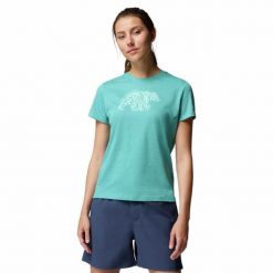 Koszulka techniczna damska Columbia Ruby Springs Graphic Fit Short Sleeve. Niebieskie t-shirty sportowe Columbia, l, bez wzorów, bez ramiączek. Za 93.09 zł.