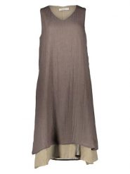 Le Jardin du Lin Lniana sukienka w kolorze khaki rozmiar: 40. Brązowe sukienki Le jardin du lin, bez wzorów, ze lnu, klasyczne, bez kołnierzyka, bez ramiączek, midi. Za 126.75 zł.