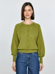 Kardigan damski z wiskozy zielony Suzana 301. Zielone swetry BIG STAR, l, bez wzorów, z dzianiny, eleganckie, bez ramiączek. W wyprzedaży za 99.99 zł.