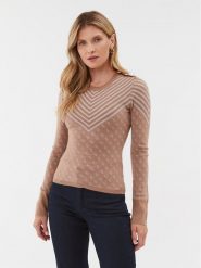 Guess Sweter W3BR26 Z3AE0 Beżowy Slim Fit. Brązowe swetry Guess, xs, z aplikacjami, z syntetyku, bez ramiączek. Za 639.99 zł.