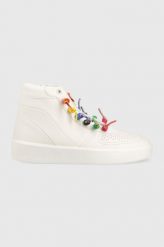 Desigual sneakersy FANCY HIGH LACES damskie kolor biały. Białe buty sportowe lifestyle Desigual, bez wzorów, z gumy, sportowe, bez zapięcia. W wyprzedaży za 429.99 zł.