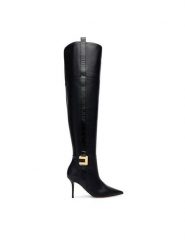 Elisabetta Franchi Kozaki SA-04L-56E2 Czarny. Czarne kozaki Elisabetta Franchi, bez wzorów, ze skóry, bez obcasa, na szpilce, bez zapięcia. Za 4,329.00 zł.