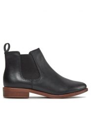 Clarks Sztyblety Taylor Shine 261119654 Czarny. Czarne botki Clarks, bez wzorów, z materiału, bez obcasa, na płaskiej podeszwie, bez zapięcia. Za 239.99 zł.