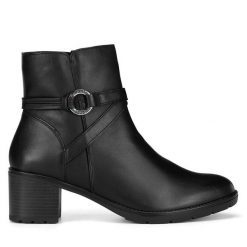 Botki Remonte. Czarne botki Remonte, bez wzorów, bez obcasa, na słupku, bez zapięcia. Za 367.00 zł.