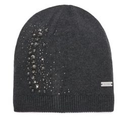 Czapka Guess. Szare czapki zimowe Guess, z aplikacjami. Za 154.99 zł.