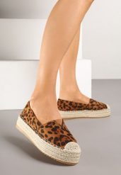 Panterkowe Espadryle z Imitacji Zamszu na Platformie z Jutowej Plecionki Mirrona. Espadryle Renee, bez wzorów, bez obcasa, na platformie. W wyprzedaży za 67.99 zł.
