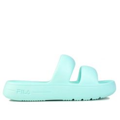 Klapki damskie sportowe Fila SUPERBUBBLE SLIDE. Zielone klapki Fila, bez wzorów, z materiału, sportowe, bez obcasa, bez zapięcia. Za 79.00 zł.