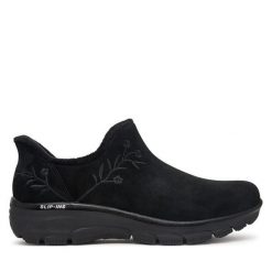 Półbuty Skechers. Czarne półbuty wsuwane Skechers, bez wzorów, bez obcasa, na płaskiej podeszwie. Za 429.99 zł.