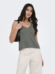 JDY Top dzianinowy w kolorze khaki rozmiar: S. Brązowe topy JDY, s, bez wzorów, z dzianiny, bez kołnierzyka, bez ramiączek. Za 74.63 zł.