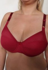 Bordowy Biustonosz Ozdobiony Perforacją o Kroju Full Cup Erreviana. Czerwone biustonosze Renee, bez wzorów, z jeansu. W wyprzedaży za 23.99 zł.