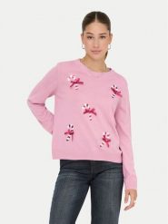 ONLY Sweter Xmas Shine 15355004 Różowy Regular Fit. Czerwone swetry ONLY, l, bez wzorów, z syntetyku, bez ramiączek. Za 129.99 zł.
