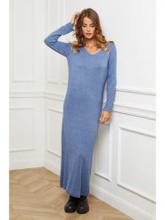 So Cachemire Sukienka dzianinowa "Abalone" w kolorze niebieskim rozmiar: XL. Niebieskie sukienki So Cachemire, na co dzień, xl, bez wzorów, z dzianiny, bez kołnierzyka, bez ramiączek, maxi, proste. Za 156.61 zł.