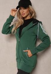 Zielona Długa Bluza z Kapturem Linithra. Zielone bluzy Renee, l, bez wzorów, z materiału, sportowe, bez ramiączek, z kapturem. W wyprzedaży za 83.99 zł.