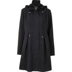 Płaszcz z kapturem i zakładkami, fason o linii litery A. Czarne płaszcze bonprix, bez wzorów, eleganckie, z kapturem. Za 329.99 zł.