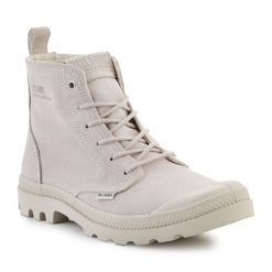 Buty Palladium Pampa Hi Skin U 74379-155-M White Cap Gray beżowy. Brązowe buty treningowe bez wzorów, z materiału, przed kolano, bez zapięcia. Za 708.71 zł.