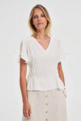 Taliowana koszula biała. Białe koszule MOODO, l, bez wzorów, z poliesteru, bez kołnierzyka, bez ramiączek. Za 99.99 zł.