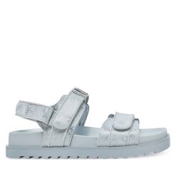 Sandały Guess. Szare sandały Guess, z aplikacjami, bez obcasa, na płaskiej podeszwie, bez zapięcia. Za 549.99 zł.