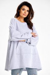 Bluza damska oversize długa z kieszenią kangurka szara. Szare bluzy Infinite You, l, bez wzorów, z bawełny, bez kaptura, trekkingowe. Za 269.00 zł.