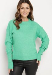 Zielony Sweter z Domieszką Wełny Parizia. Zielone swetry Born2be, bez wzorów, z wełny, eleganckie, bez ramiączek. W wyprzedaży za 110.49 zł.