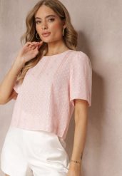 Różowa Haftowana Bluzka z Krótkim Rękawem i Cekinami Viollitta. Czerwone bluzki Renee, m, z aplikacjami, eleganckie, bez kołnierzyka, bez ramiączek. W wyprzedaży za 75.99 zł.