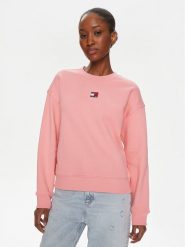 Tommy Jeans Bluza Badge DW0DW17325 Różowy Regular Fit. Czerwone bluzy Tommy Jeans, m, bez wzorów, z bawełny, bez kaptura. Za 259.99 zł.