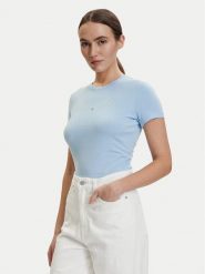 Tommy Jeans T-Shirt DW0DW18398 Niebieski jasny Slim Fit. Niebieskie t-shirty Tommy Jeans, xs, bez wzorów, z bawełny, bez kołnierzyka, bez ramiączek. Za 149.99 zł.