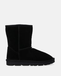 CZARNE ZAMSZOWE ŚNIEGOWCE DAMSKIE S003SUBLOBB030. Czarne botki Venezia, bez wzorów, ze skóry, bez obcasa, bez zapięcia. Za 299.00 zł.