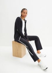 Dres sportowy bawełniany ze stretchem (2 części). Czarne kombinezony bonprix, bez wzorów, z bawełny, sportowe, bez kołnierzyka, bez ramiączek. Za 209.99 zł.