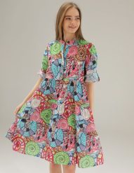 WZORZYSTA SUKIENKA Z BAWEŁNY. Sukienki Unisono, s, bez wzorów, z bawełny, bez kołnierzyka, bez ramiączek. Za 239.00 zł.