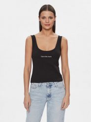 Calvin Klein Jeans Top Institutional J20J221064 Czarny Slim Fit. Czarne topy Calvin Klein Jeans, bez wzorów, z bawełny, bez kołnierzyka, bez ramiączek. Za 89.99 zł.
