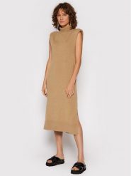 NA-KD Sukienka dzianinowa Padded High Neck 1100-004257 Beżowy Regular Fit. Brązowe sukienki NA-KD, xl, bez wzorów, z dzianiny, bez kołnierzyka, bez ramiączek. Za 219.99 zł.