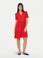 ONLY Sukienka letnia Tiri-Caro 15310970 Czerwony Regular Fit. Czerwone sukienki ONLY, l, bez wzorów, ze lnu, bez kołnierzyka, bez ramiączek. Za 149.99 zł.