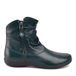 Botki Josef Seibel. Zielone botki Josef Seibel, bez wzorów, bez obcasa, na płaskiej podeszwie, bez zapięcia. Za 449.99 zł.