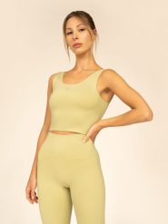 4F Crop-top treningowy z materiałów z recyklingu damski 4F x Anna Lewandowska L. Niebieskie topy 4f, l, bez wzorów, z materiału, bez kołnierzyka, bez ramiączek. Za 149.99 zł.