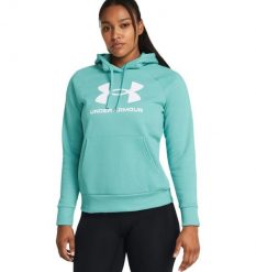 Bluza sportowa damska Under Armour Rival Fleece Big Logo. Niebieskie bluzy z kapturem Under Armour, l, bez wzorów, z bawełny, z kapturem, tenisowe. Za 405.99 zł.