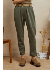 Plume Spodnie "Lavi" w kolorze khaki rozmiar: S. Brązowe spodnie materiałowe Plume, bez wzorów, z materiału, z podwyższonym stanem. Za 114.71 zł.