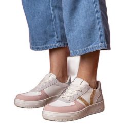 Wielokolorowe sneakersy trampki zdobione brokatem białe. Białe trampki z aplikacjami, z gumy, sportowe, bez zapięcia. Za 84.78 zł.