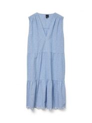 Vero Moda Sukienka w kolorze błękitnym rozmiar: M. Niebieskie sukienki Vero Moda, m, bez wzorów, z bawełny, bez kołnierzyka, bez ramiączek, midi. Za 132.36 zł.