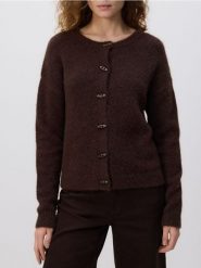 Kardigan z dodatkiem wełny - ciemnobrązowy. Brązowe swetry Reserved, l, bez wzorów, z dzianiny, bez ramiączek. Za 139.99 zł.