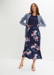 Sukienka z z dżerseju. Niebieskie sukienki bonprix, bez wzorów, z dżerseju, bez kołnierzyka, bez ramiączek. Za 137.99 zł.