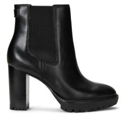 Botki LAUREN RALPH LAUREN. Czarne botki Lauren Ralph Lauren, bez wzorów, bez obcasa, na słupku, bez zapięcia. Za 449.99 zł.
