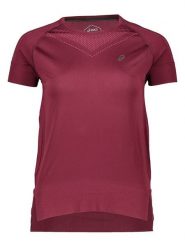 Asics Koszulka w kolorze bordowym do biegania rozmiar: L. Czerwone t-shirty sportowe ASICS, l, bez wzorów, z materiału, bez ramiączek, do biegania. Za 109.00 zł.