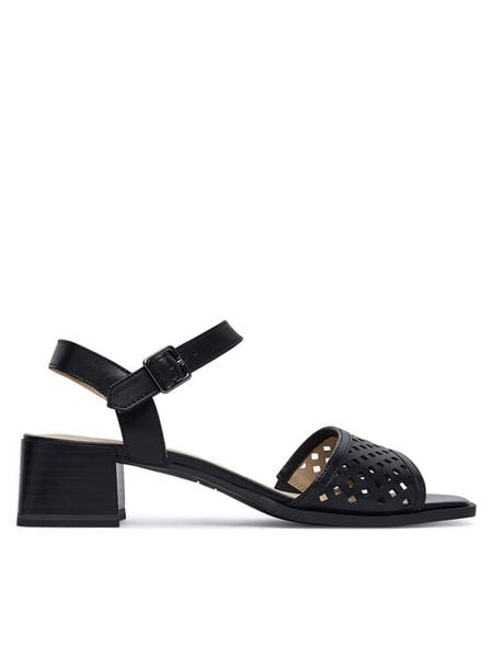 Caprice Sandały 9-28205-46 Czarny. Czarne sandały Caprice, bez wzorów, ze skóry, bez obcasa, na słupku, bez zapięcia. Za 228.99 zł.