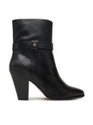 Tommy Hilfiger Botki Th T-Strap Leather Pointy Bootie FW0FW08984 Czarny. Czarne botki Tommy Hilfiger, bez wzorów, ze skóry, bez obcasa, na słupku, bez zapięcia. Za 799.99 zł.