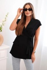 Marynarka damska bez rękawów z wiązaniem - elegancki fason czarna. Czarne marynarki i żakiety Kesi Włoski, l, bez wzorów, z elastanu, biznesowe, bez ramiączek. Za 204.91 zł.