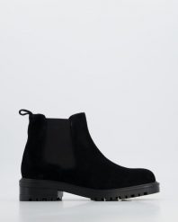 ZAMSZOWE BOTKI 10021 BLACK. Czarne botki Venezia, bez wzorów, ze skóry, bez obcasa, bez zapięcia. Za 239.00 zł.