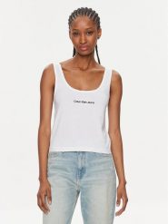 Calvin Klein Jeans Top Institutional J20J221064 Biały Slim Fit. Białe topy Calvin Klein Jeans, bez wzorów, z bawełny, bez kołnierzyka, bez ramiączek. Za 89.99 zł.