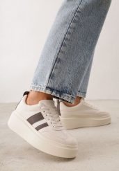 Beżowo-Brązowe Sneakersy Klasyczne Tenisówki na Grubej Podeszwie z Koturnem Adessia. Brązowe trampki Renee, bez wzorów, z jeansu, klasyczne, bez zapięcia. Za 119.99 zł.