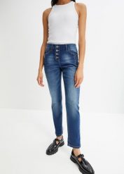 Dżinsy Boyfriend, mid waist. Niebieskie jeansy bonprix, bez wzorów, z jeansu. Za 189.99 zł.